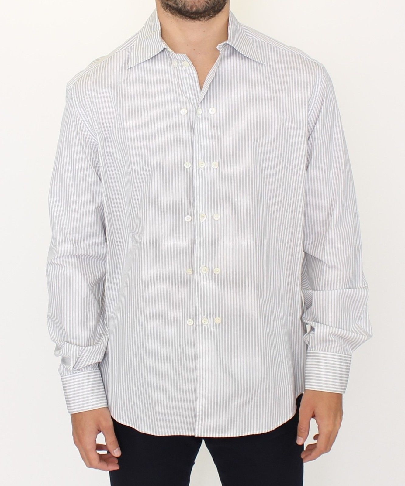 Ermanno Scervino white and grey striped regular fit casual shirt